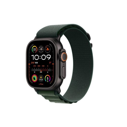 Apple Watch Ultra 2 49mm Titanium Black with Dark Green Alpine Loop Strap Medium MX4R3